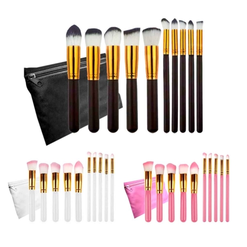 Kit 10pçs Pincéis Kabuki e Precisão para Maquiagem c/estojo PVC Cristal-DF10018