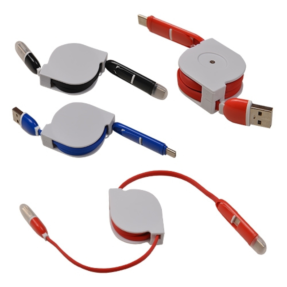 Cabo USB carregador e sincronizador 3×1 retrátil-CR6013